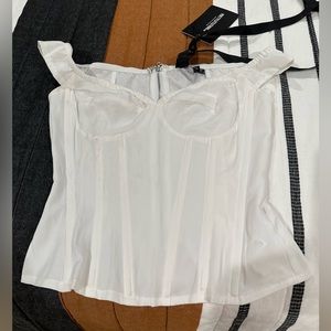 NWT Pretty Little Yhing white woven frill shoulder corset top